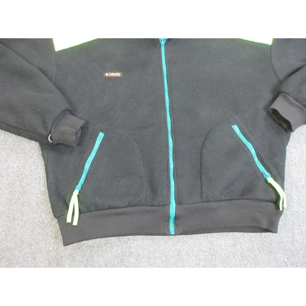 Vintage Columbia Fleece Jacket Mens XL‎ Black Bomber Neon Zip USA Made 90s